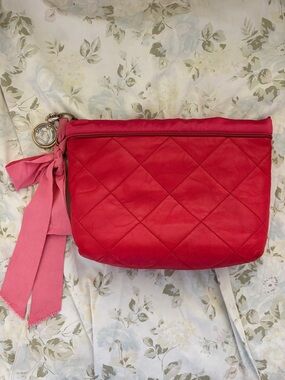 Lanvin Quilted Red Leather Wristlet Clutch
